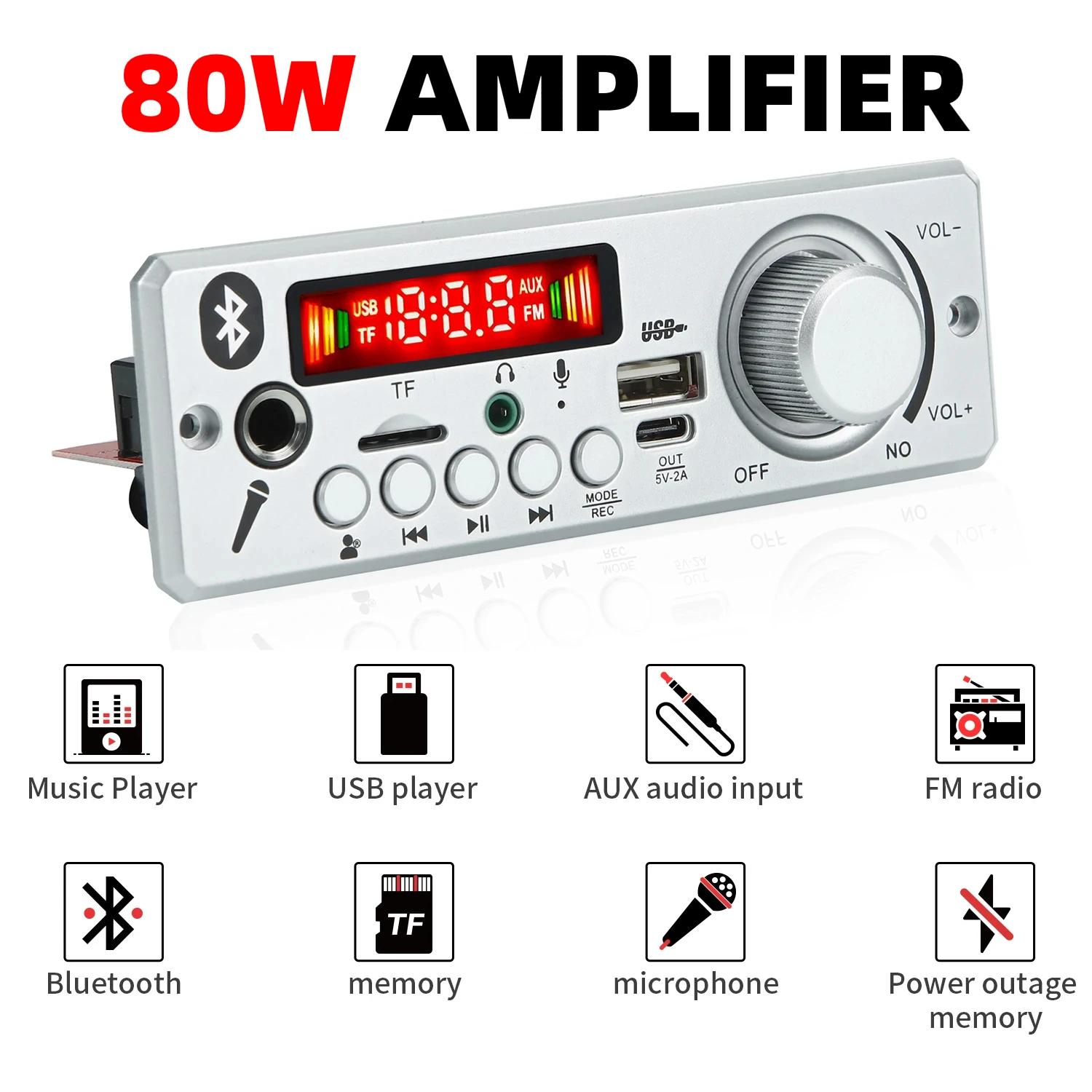  5.0  DIY MP3 WAV ڴ ,  ڵ USB MP3 ÷̾, TF ī , USB FM, ũ , DC 12V, 2x40W, 80W